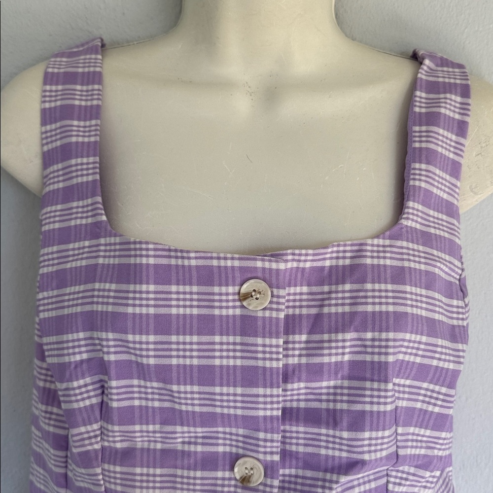 New York & Company purple white plaid button up sleeveless vest blouse small - Picture 4 of 13